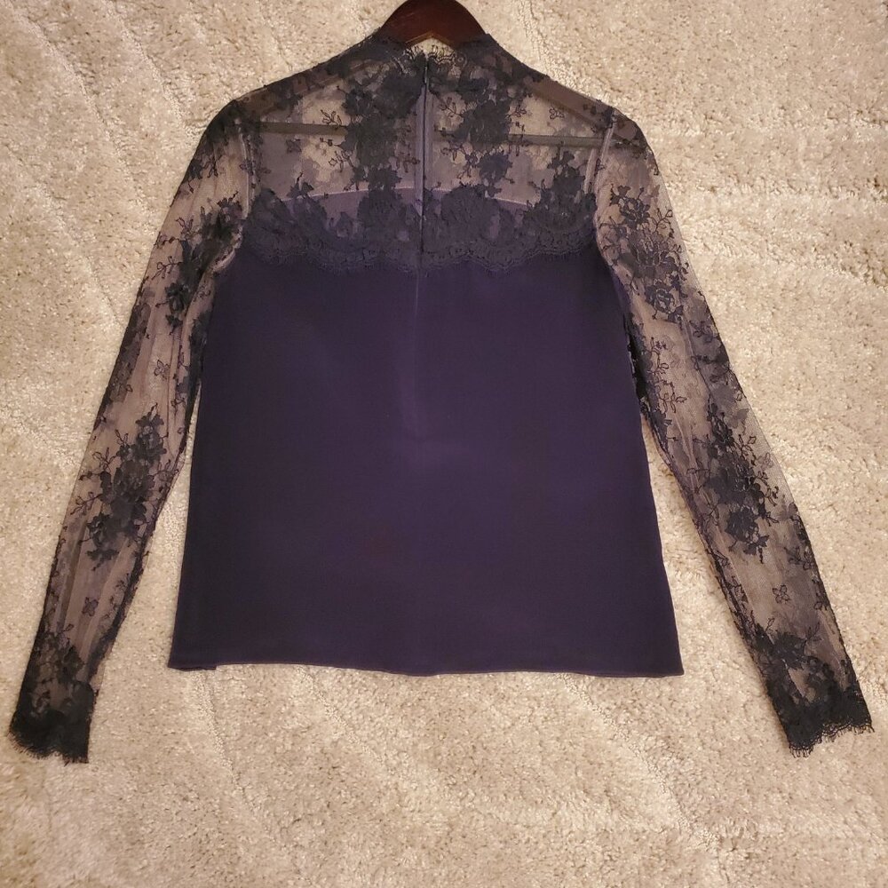 Monique Lhuillier Lace Long Sleeve Blouse, US6